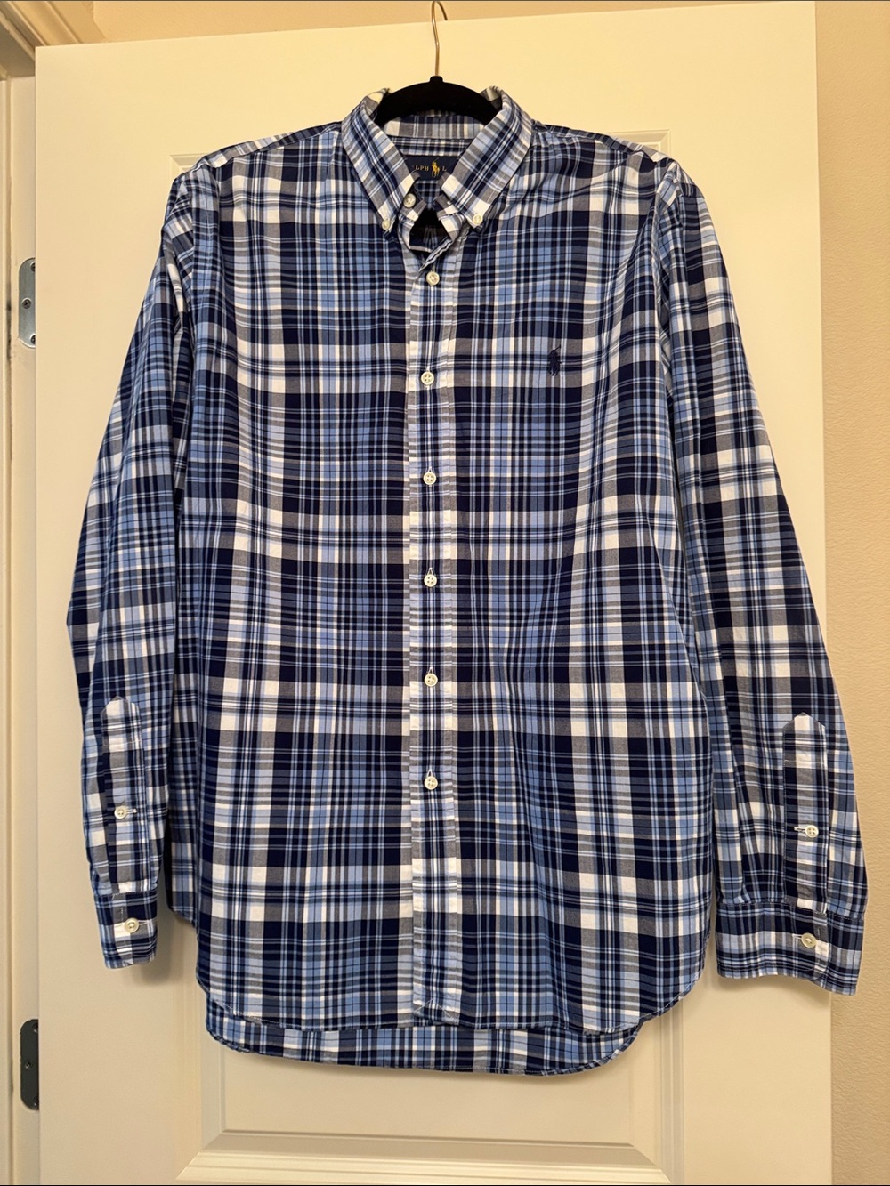 Ralph Lauren Blue and White Plaid Button-Down Shirt